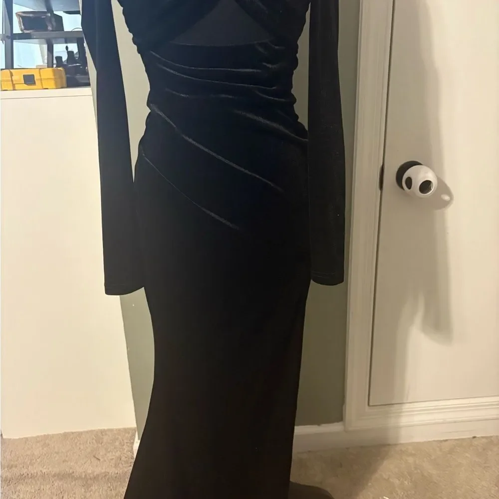 Lulus Hollywood Heyday Black Velvet Long Sleeve Mermaid Maxi Dress Size XS - Picture 6 of 7